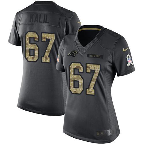 Nike Panthers #67 Ryan Kalil Black Women's Stitched NFL Limited 2016 Salute to Service Jersey